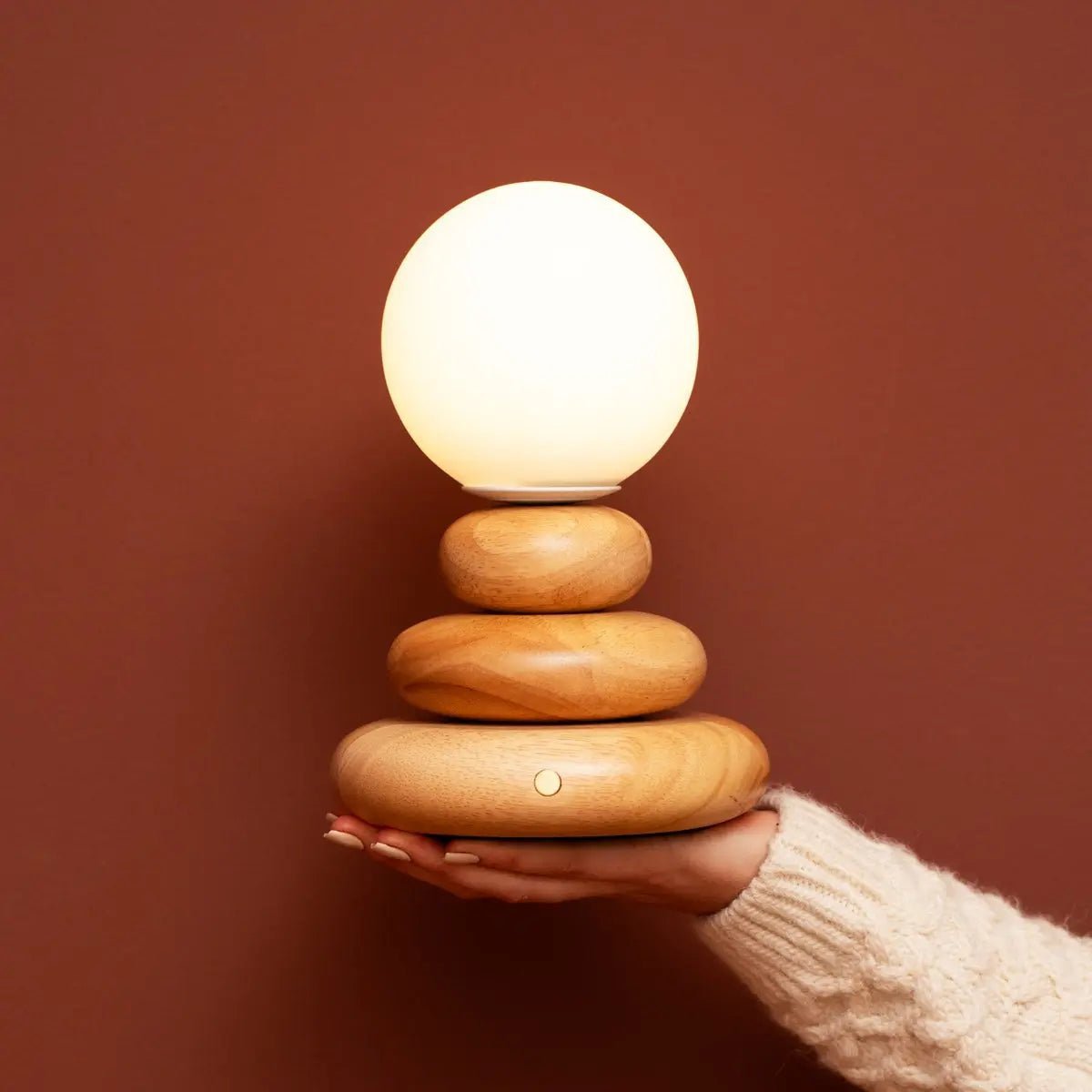 Isabella Houten & Glazen Oplaadbare Lamp - Snoerloos & Dimbaar