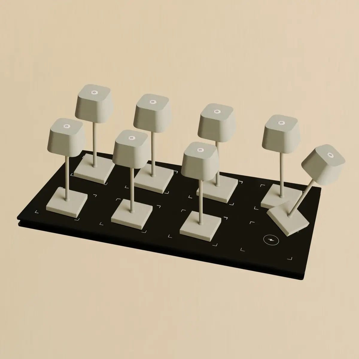 Combi Set Professional-8 x Sarphati Mini Shadow Gray Oplaadbare tafellampen & 1 x Central Station draadloos laadstation met Qi-Technology