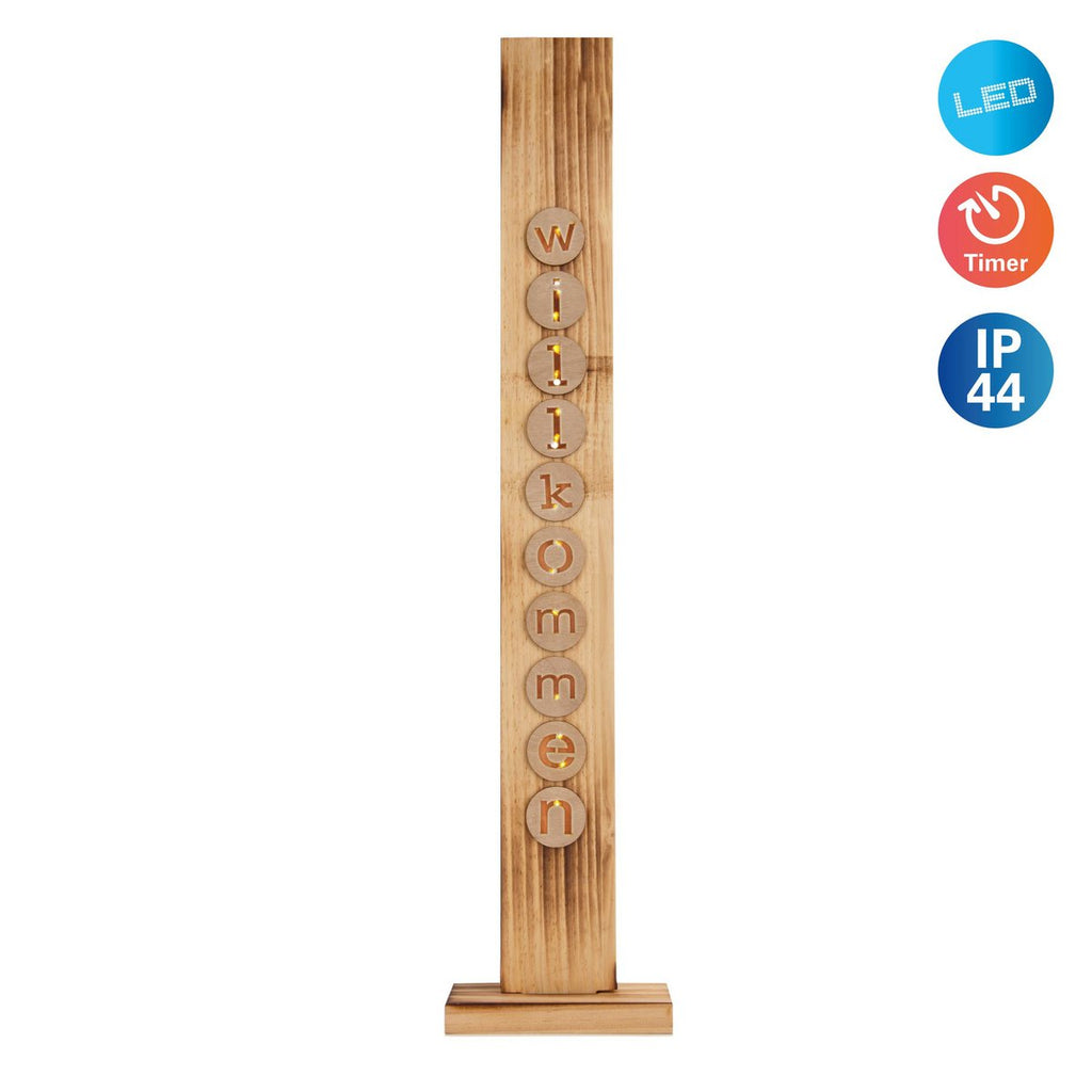 Led Wood Decolum "Welcome" gemaakt van natuurlijk hout met vaste LED's, kerstdecoratie voor buiten