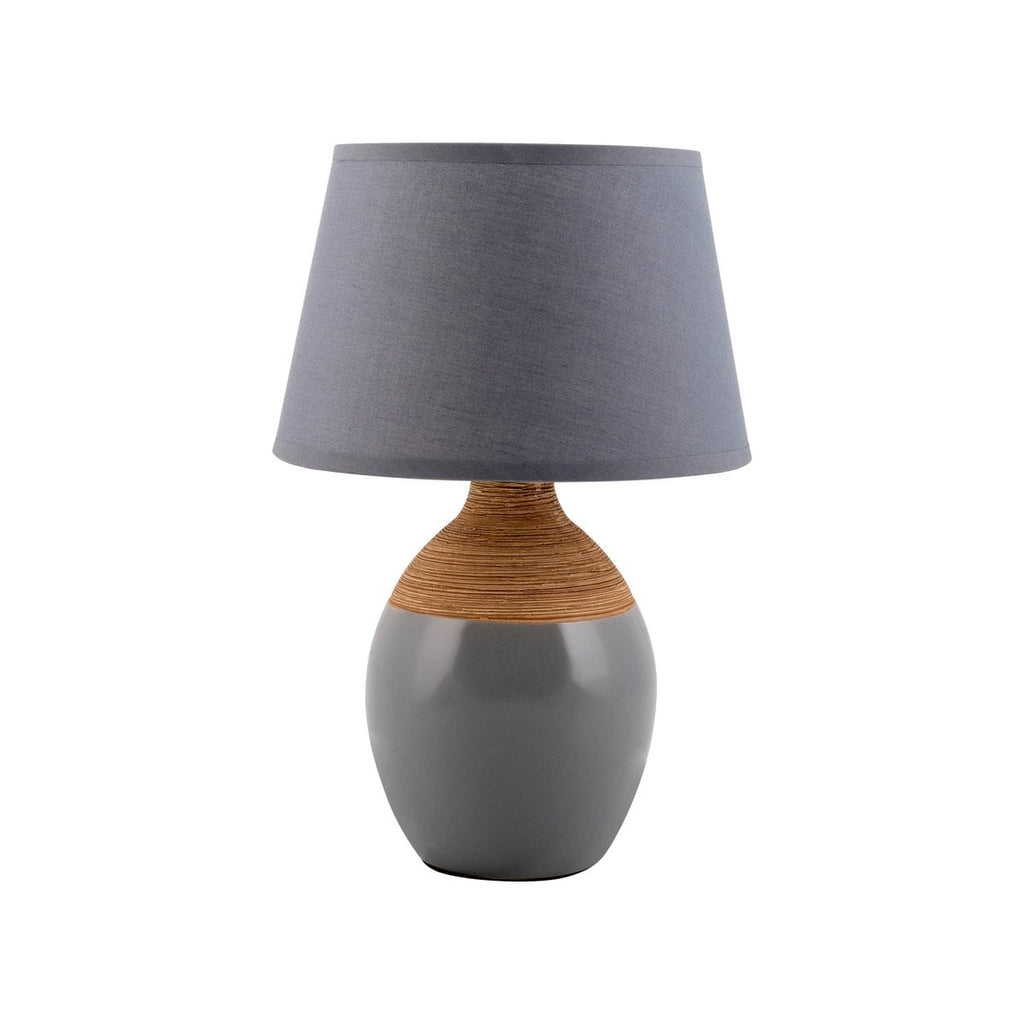 Liv · Houten tafellamp met linnen kap — grijs