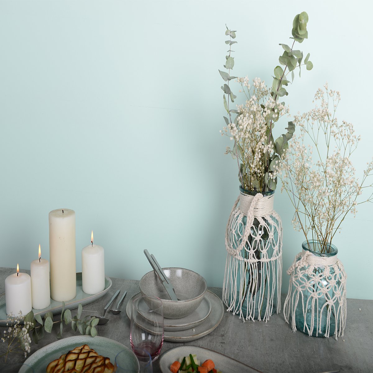 Macrame groen groen glazen vaas h.26 cm