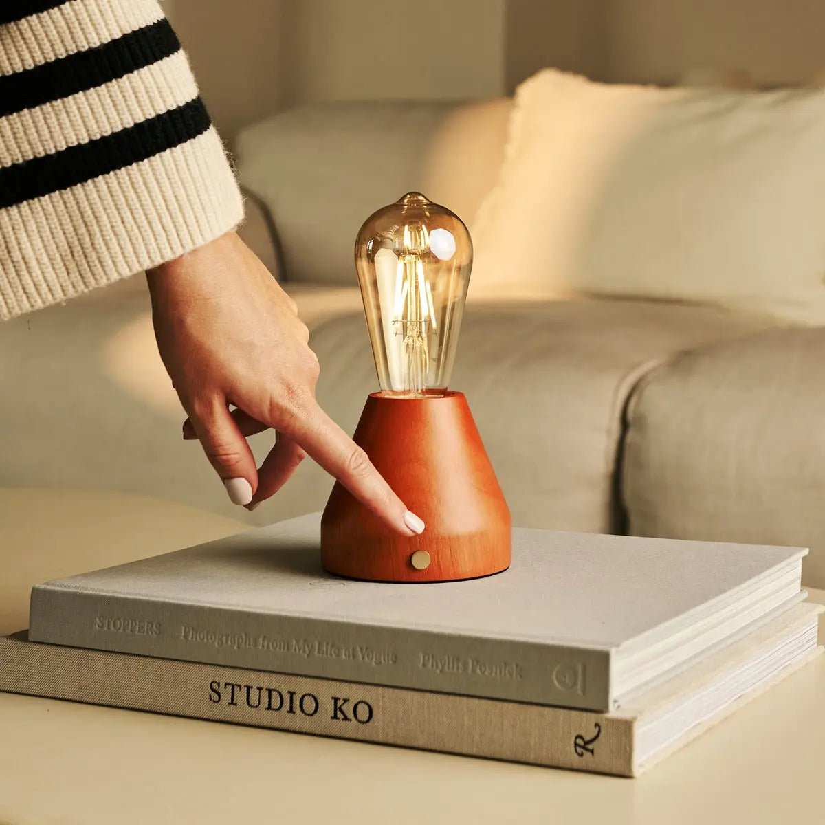 Zavi kastanje bruin oplaadbare LED-tafellamp-draadloos, dimable, 100 uur batterij