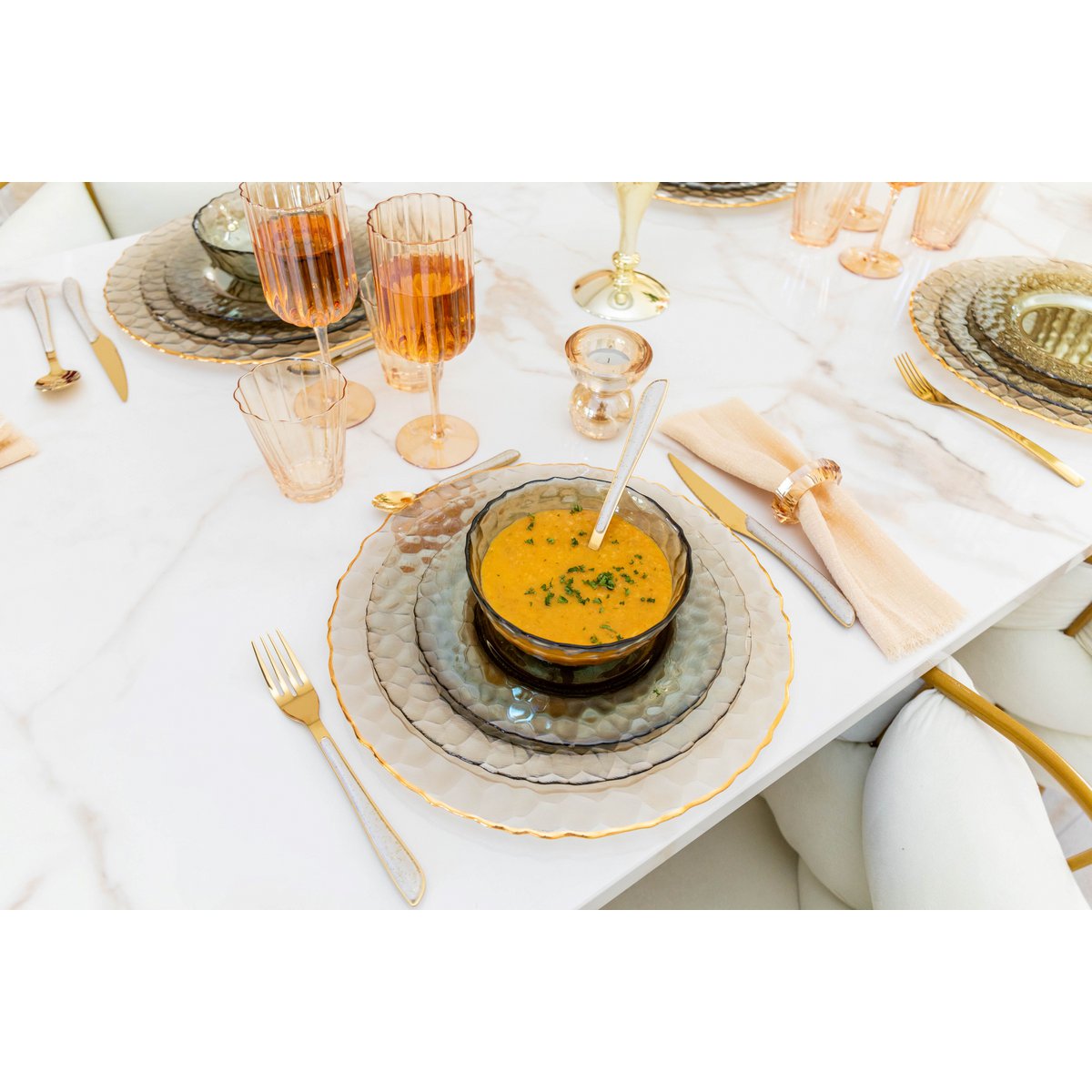 AMBER KRISTAL KANDELAARS 7,5X7,5X8,5CM - SET VAN 2