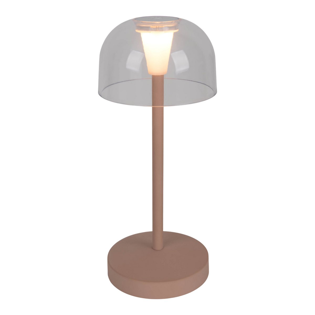 2-ex-ingestelde LED-batterijtafellamp "Gomba" voor buiten en binnen, gemaakt van metaal en plastic in matte amandel, 18,5 cm hoog