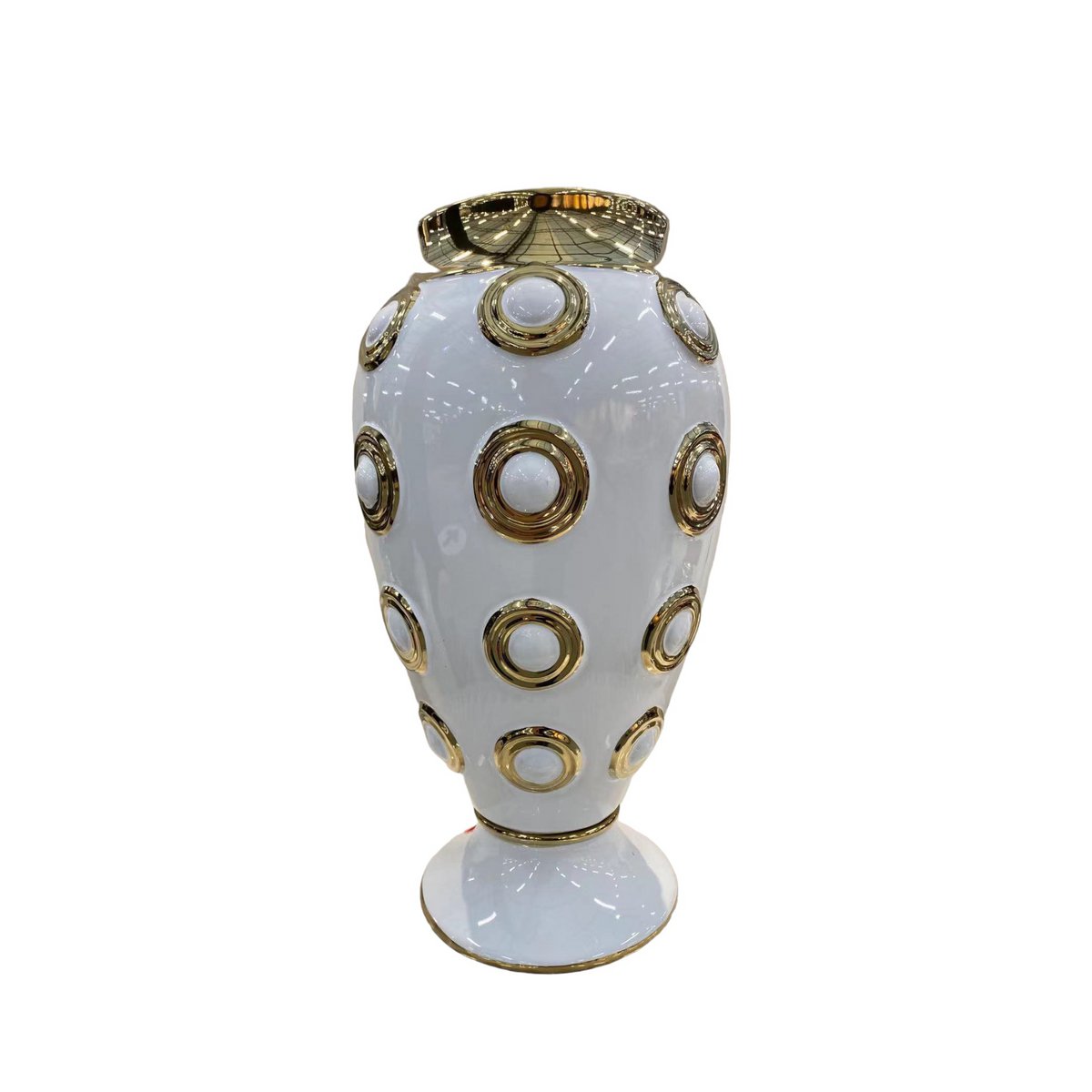 Witgouden grote vaas met 4 cirkels H46cm (CV11617-17WIT)