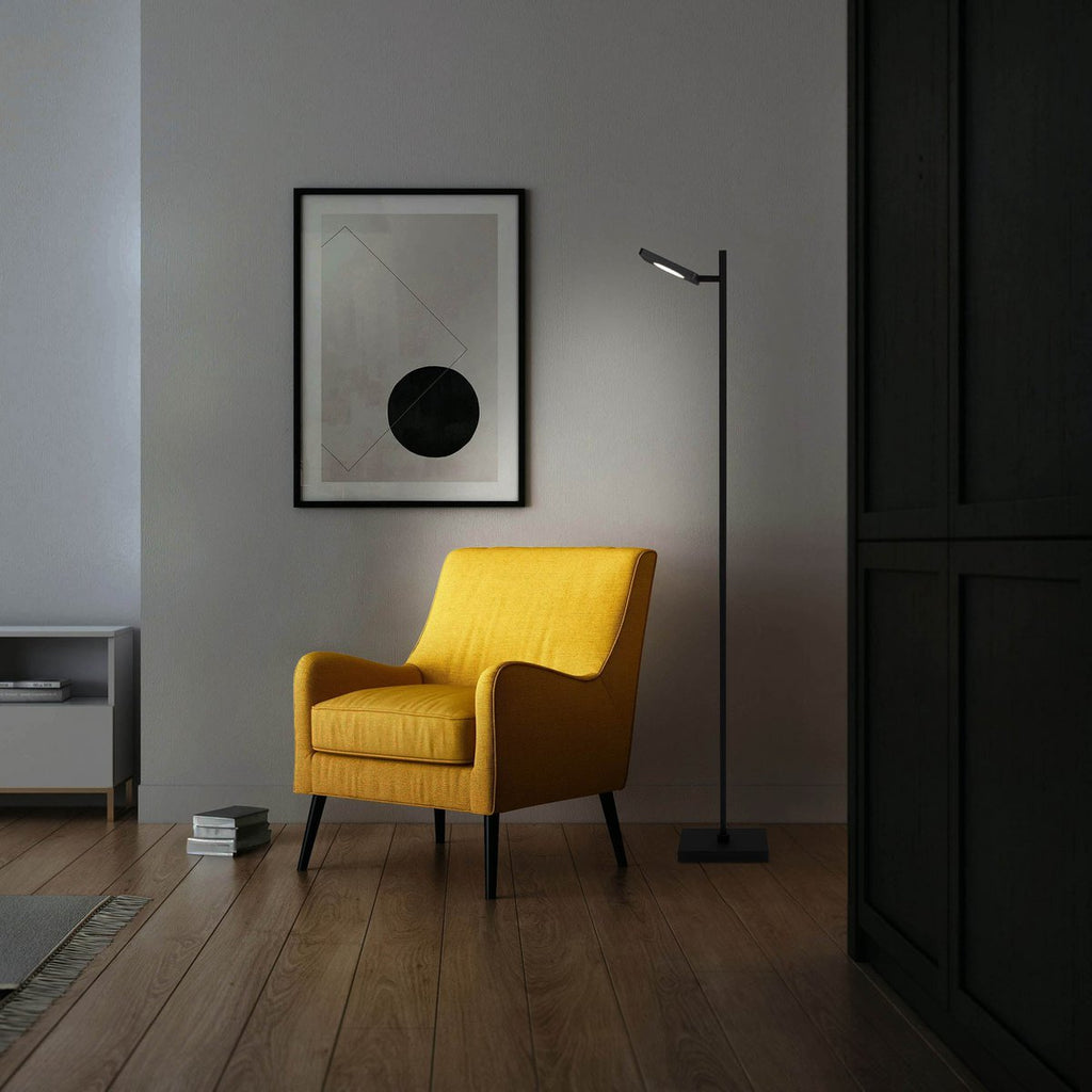 LED-batterij staande lamp "Lupa", 135 cm hoog, aluminium zwart en plastic, geïntegreerde LED's, 2400 lm, dimable, CCT-functie, 3000-6500 K, RGB lichtwisselaar