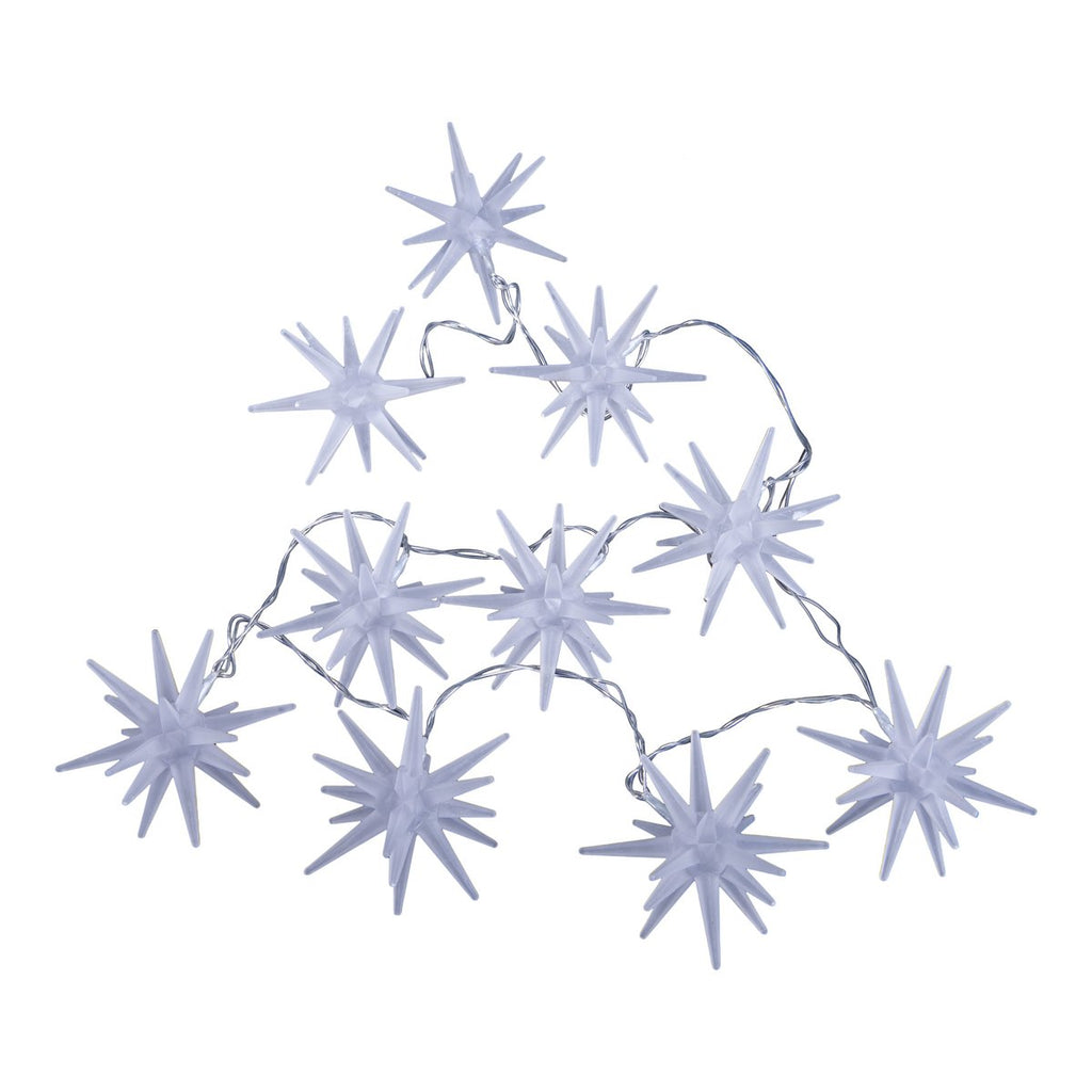 10-geleide lichte keten "3D Stars" -Christmas Decoraties gemaakt van plastic in wit, met stevig geïnstalleerde LED's