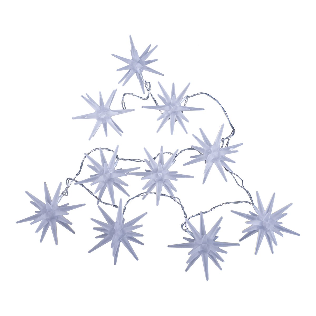 10-geleide lichte keten "3D Stars" -Christmas Decoraties gemaakt van plastic in wit, met stevig geïnstalleerde LED's