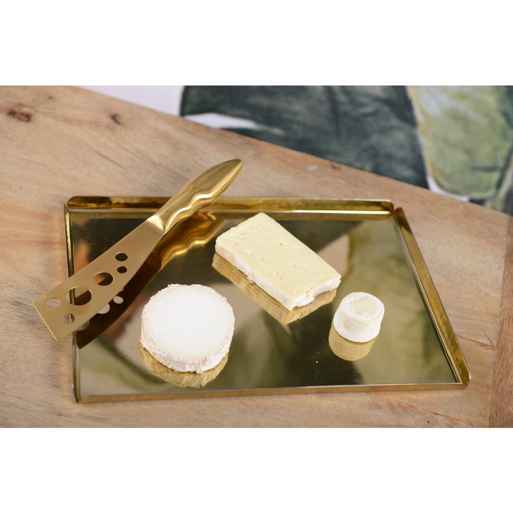 Golden gehamerd rechthoekig dienblad 30,5x21x1.25 cm