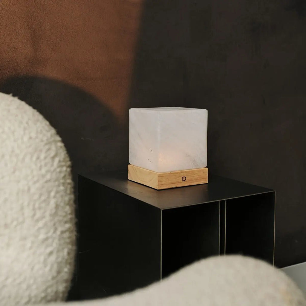 YCE lichtbruine draadloze houten lamp met bevroren glas-oplaadbare, dimbare, 100-uur batterij