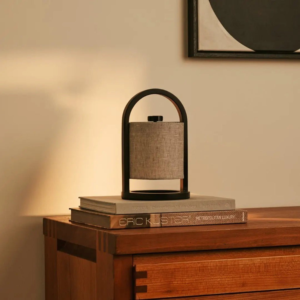 River Black & Gray Wooden oplaadbare lamp - Dimable & snateloze licht