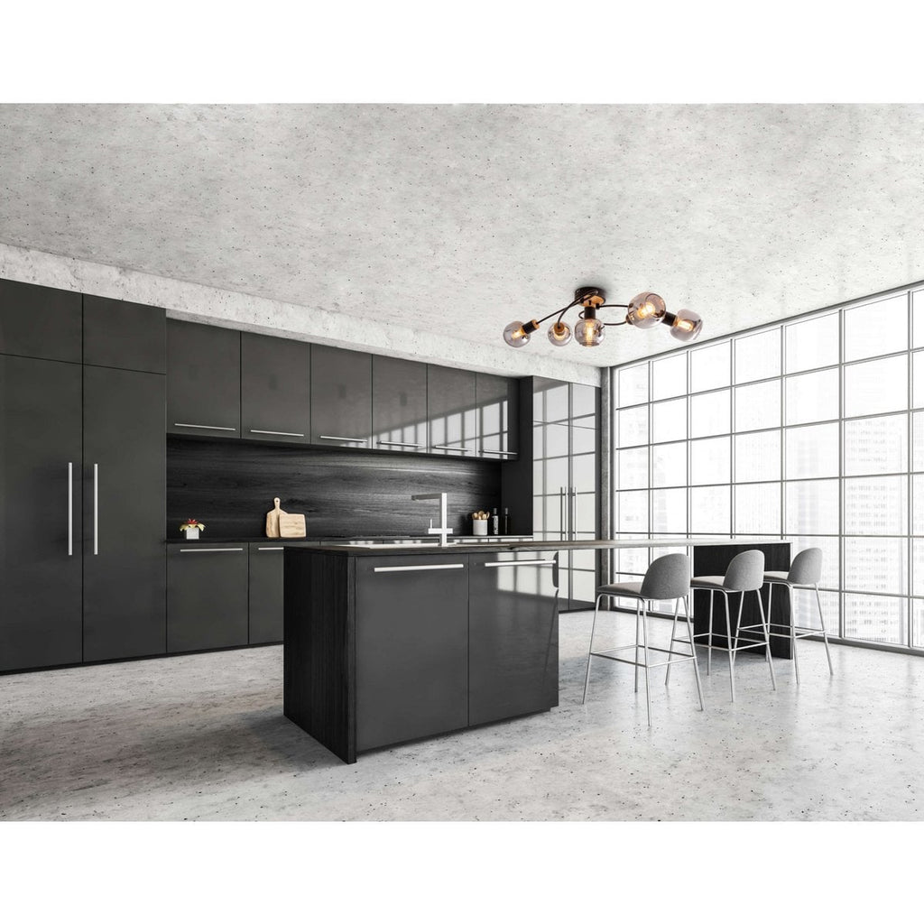 5 plafondlamp "fumoso", metalen plafondlamp en glas in zwart, met E14 -aansluiting, voor eetkamer, woonkamer, hal of kantoor, plafondlamp 65,6 x 25,5 cm