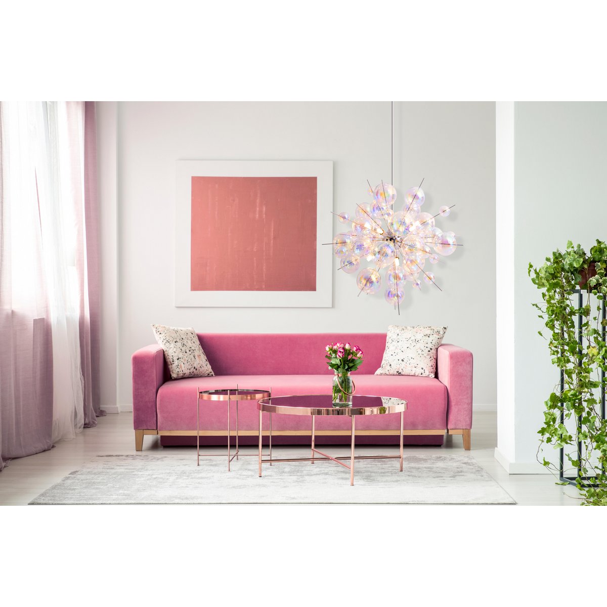 Hanger lamp "explosie" gemaakt van metaal- en irisglas, G9 -frames, hangende lamp voor eetkamer, woonkamer, hal of kantoor, Øca. 65 cm