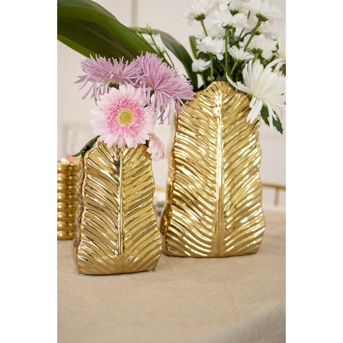 Keramische bladgoud vaas 13x7,5x21cm