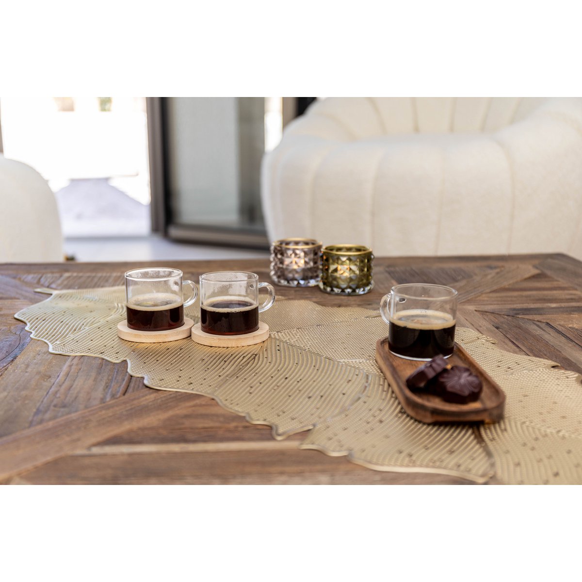 Glazen koffiekopje met houten lade 20x8x6,5 cm