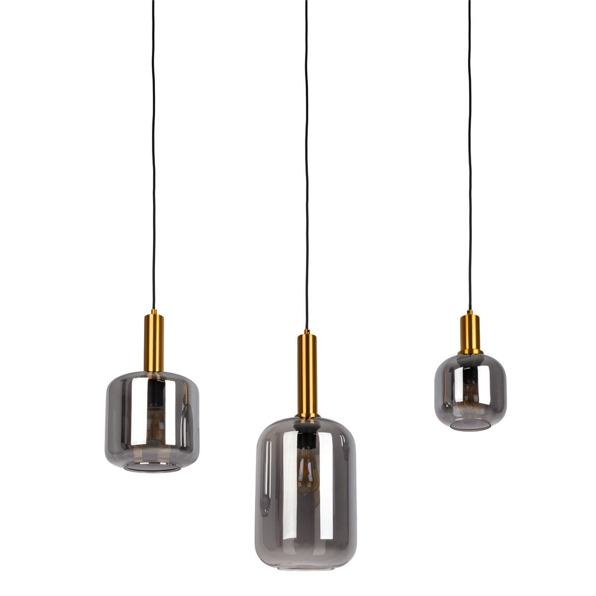 3 hanglamp "fumo", hanglamp gemaakt van metaal en glas in zwart, met E14 -aansluiting, voor eetkamer, woonkamer, gang of kantoor, hangende lamp 82 cm lang