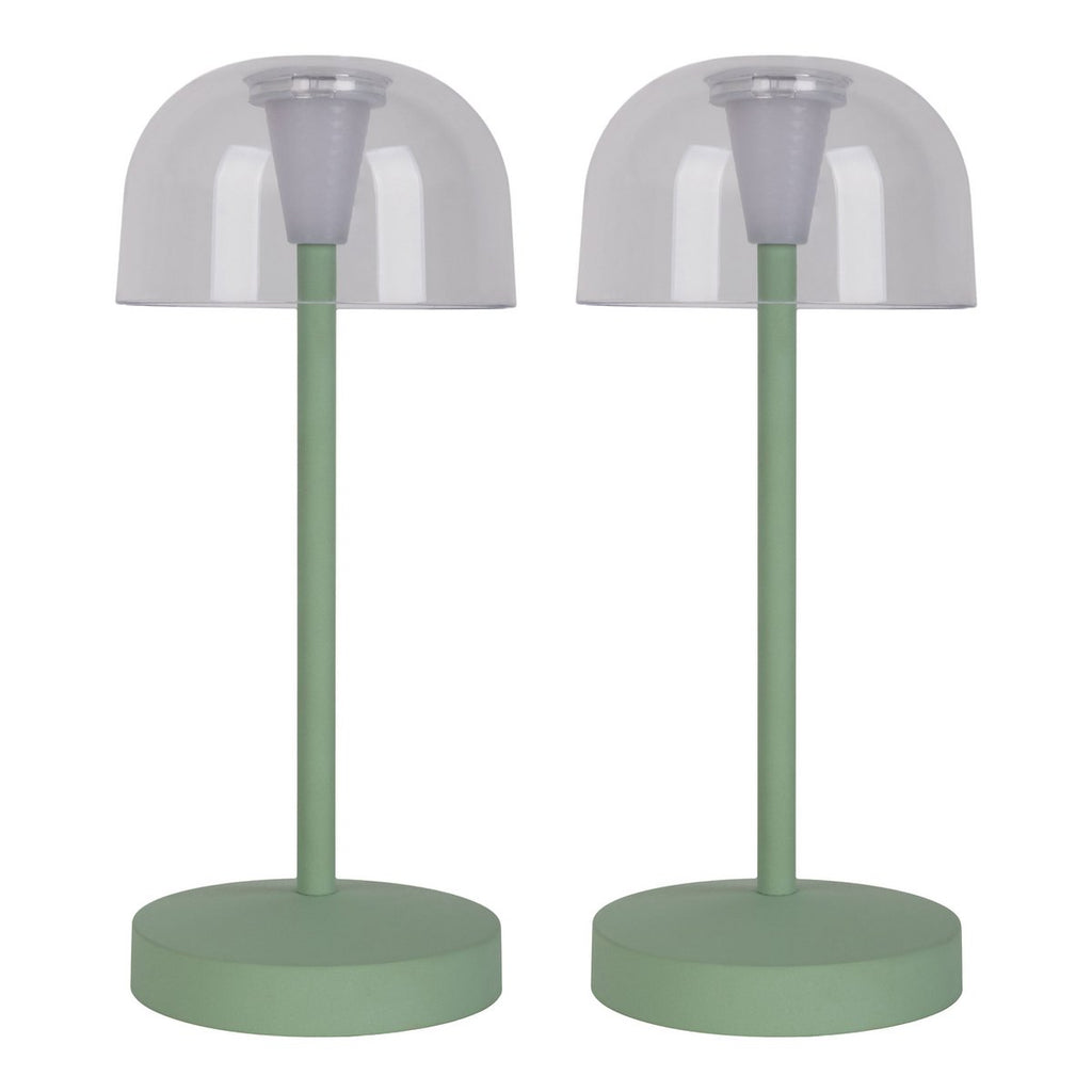 2-set LED-batterijtafellamp "Gomba" voor buiten en binnen, gemaakt van metaal en plastic in mint, 18,5 cm hoog