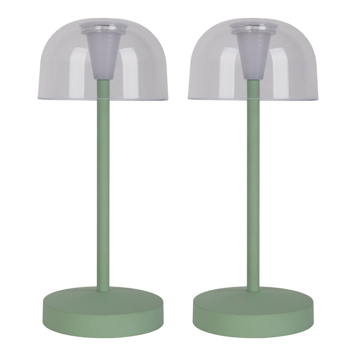 2-set LED-batterijtafellamp "Gomba" voor buiten en binnen, gemaakt van metaal en plastic in mint, 18,5 cm hoog