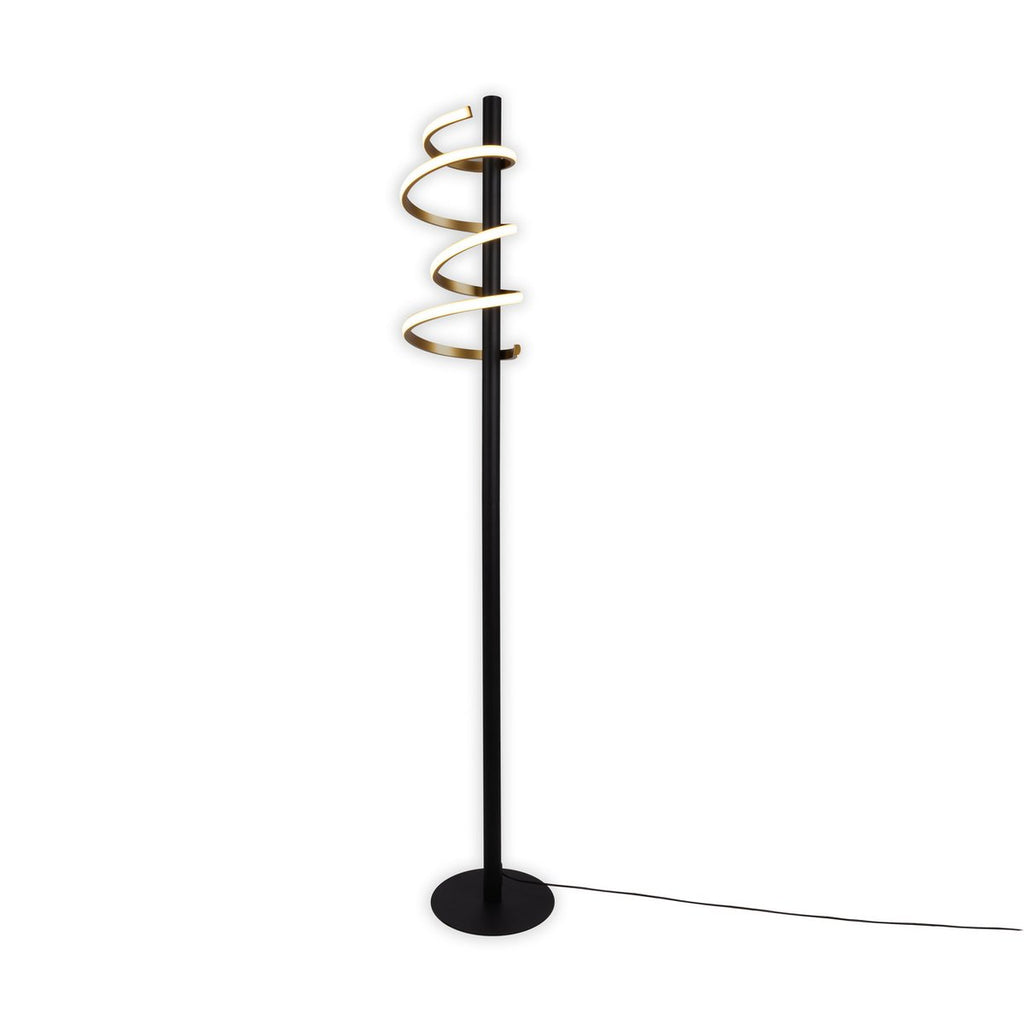 LED staande lamp "Belleza", moderne metalen vloerlamp en plastic in zwart, goud en wit, met stevig ingebouwde LED's, 140 hoog, verlichting voor woonkamer, eetkamer, slaapkamer of kantoor.