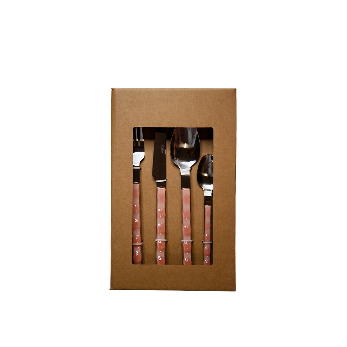 Huisvrouw 24 stuks in zilver met roze handvat