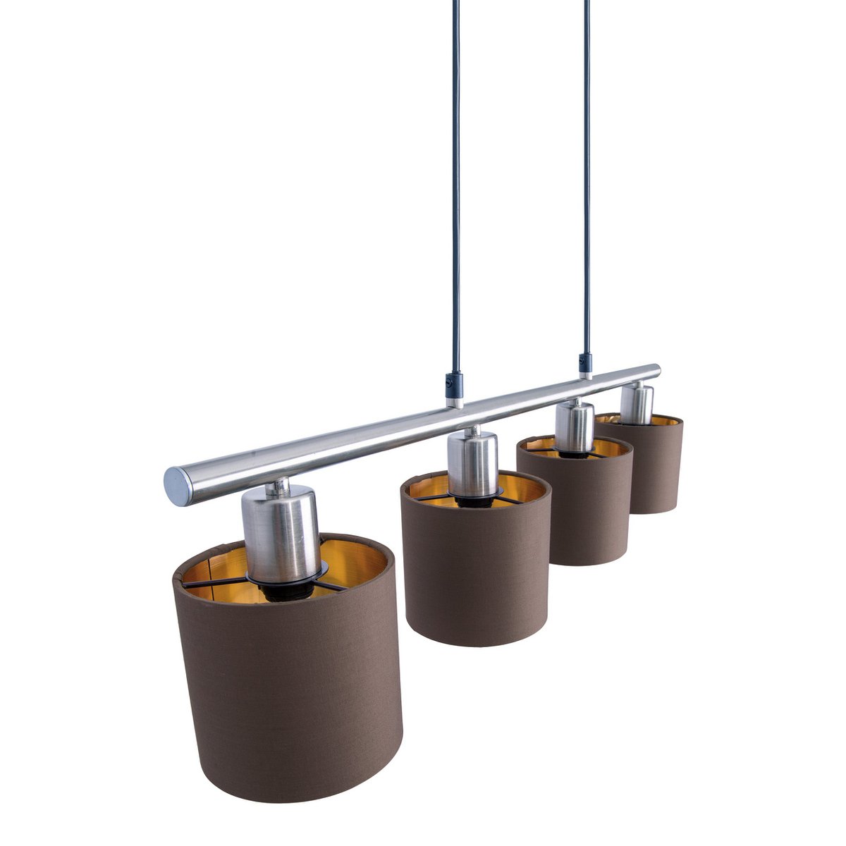 4 hanger lamp "maron" gemaakt van metalen satine-meter met stof paraplu's in bruin, met E14-aansluiting, lamp voor woonkamer of eetkamer, 71,5 x 12 cm