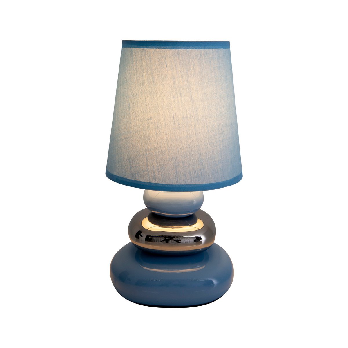 Liv · Houten tafellamp met linnen kap — blauw