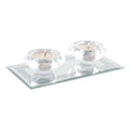 Double Crystal Candle Holder op Silver Mirror Rechthoekondersteuning
