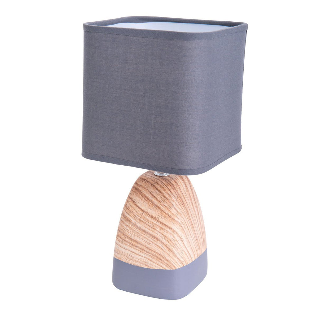 Liv · Houten tafellamp met linnen kap — grijs
