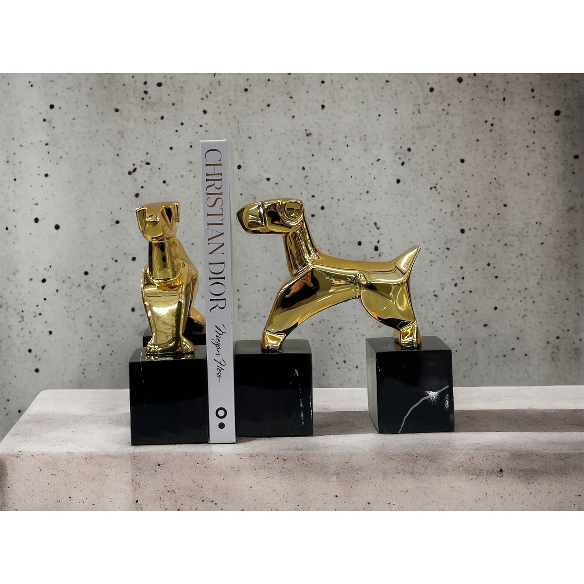 Modernist Art Deco Chrome Terrier Statues  Puppy Bookends (Set of 2)