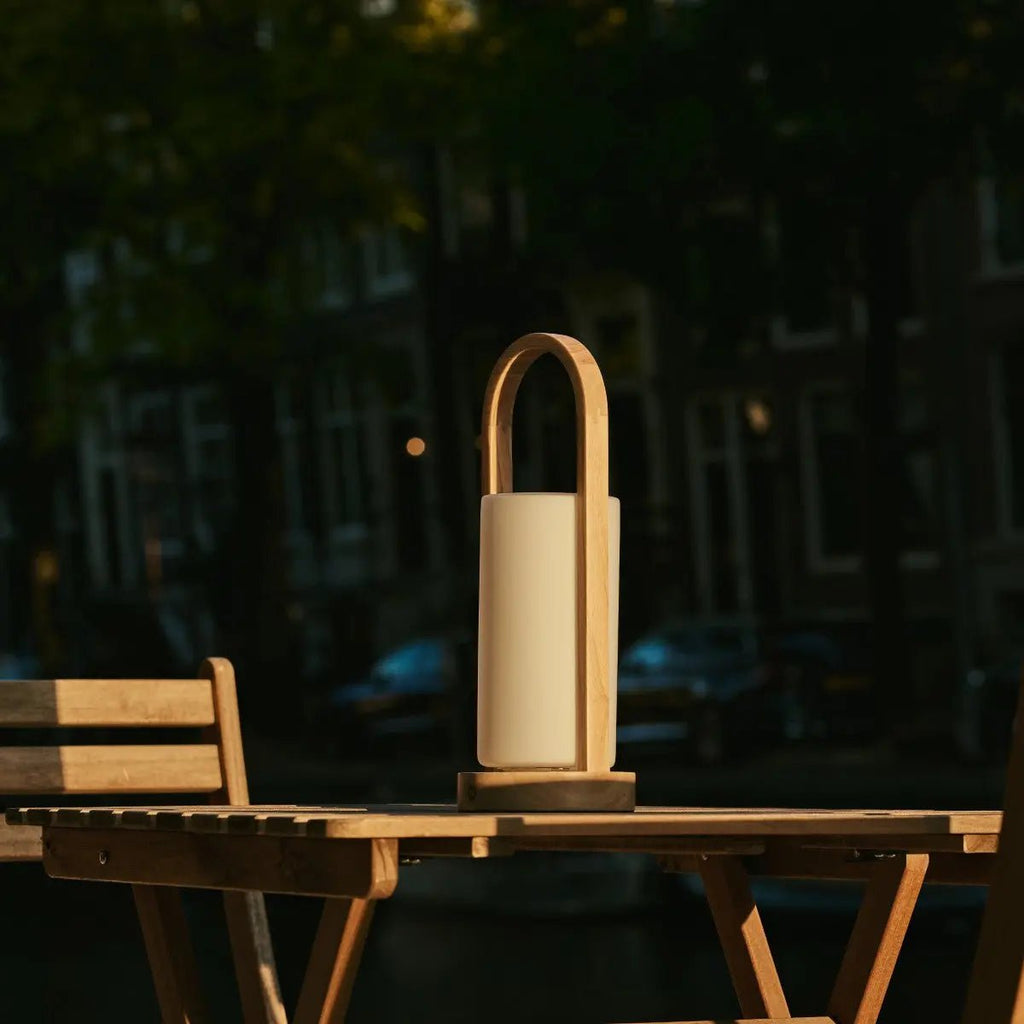 Evie Lichtbruine Oplaadbare Houten Tafellamp – Dimbaar & Snoerloos