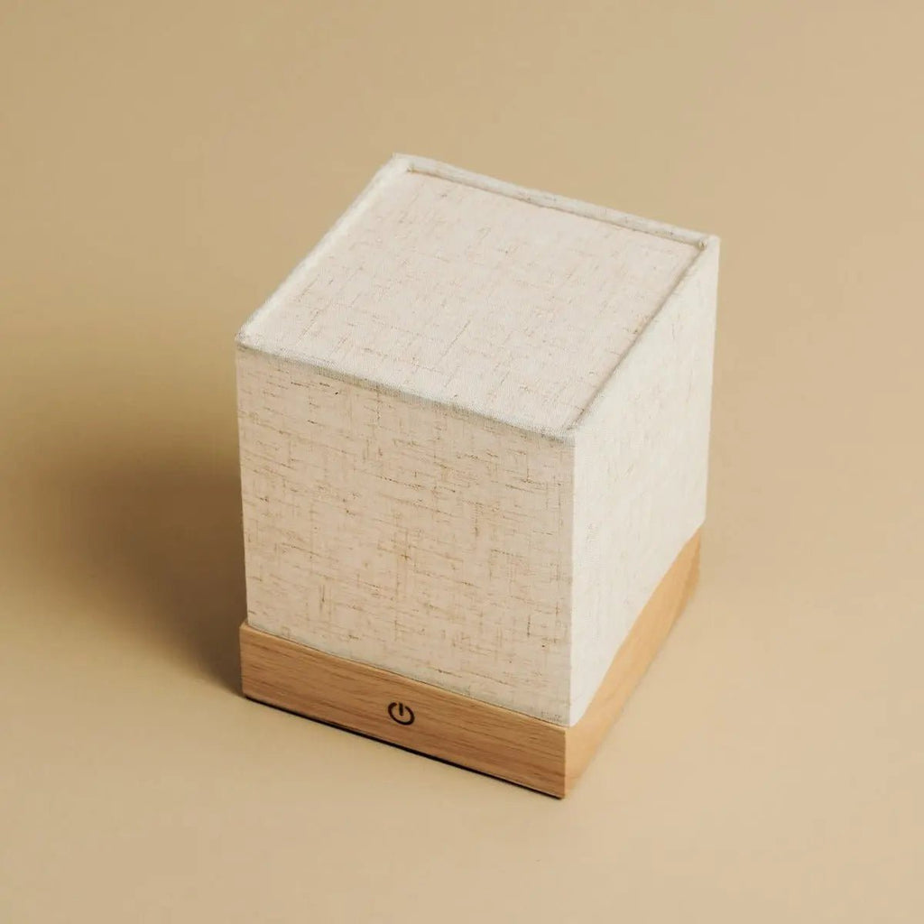 Zano lichtbruine draadloze lamp met hout en linnen - stemmingsverlichting, LED -tafellamp met batterij