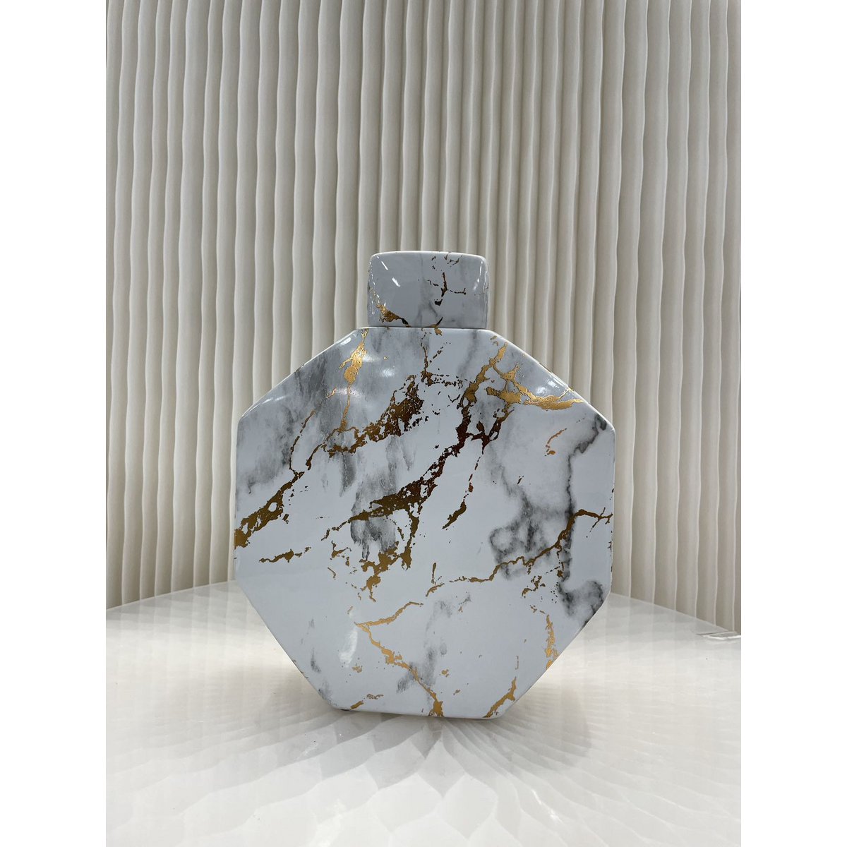 Gouden lak marmeren patroon zeshoek decoratieve pot (klein formaat)