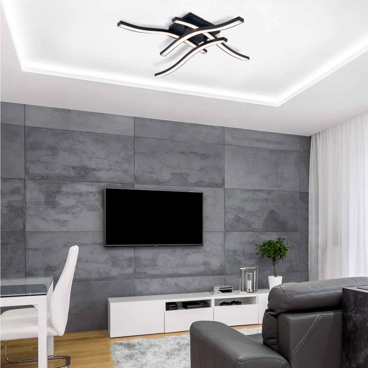 LED -plafondlamp "Onda" S: 45 cm, plafondlamp gemaakt van metaal en plastic in zwart "LED -vaste, verlichting voor woonkamer, eetkamer of kantoor 45 x 45 cm