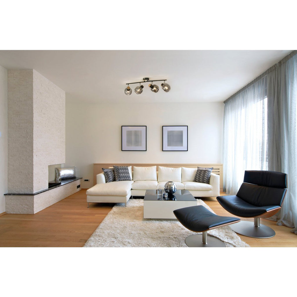 4er spot plafondlamp "fumoso", plafondlamp gemaakt van metaal en rookglas in zwart, met E14 -aansluiting, voor eetkamer, woonkamer, gang of kantoor, 80 x 20 cm