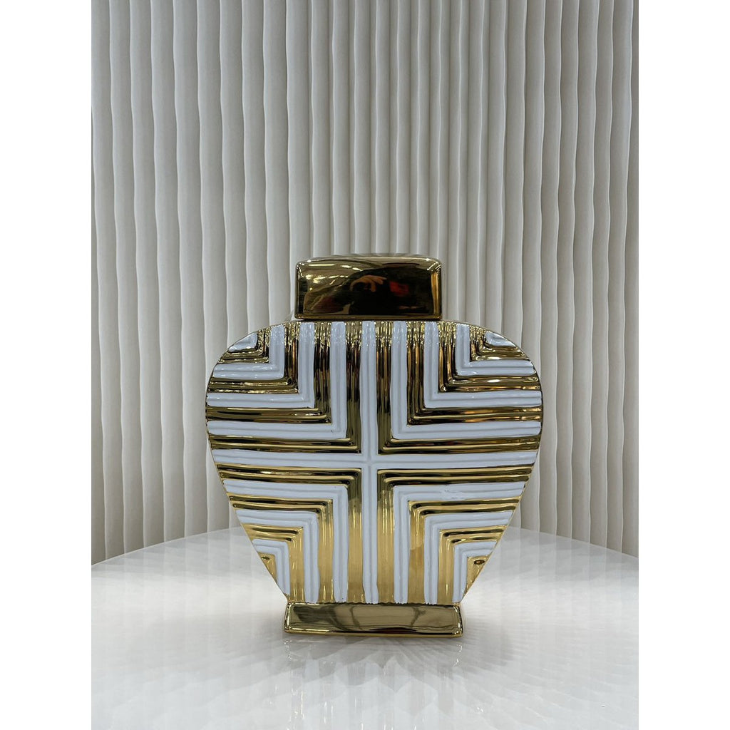 Prachtige goud-witte kunstdecorgeïnspireerde pot klein formaat (uitverkoop - 50% korting van 27,99 tot 13,99 euro)