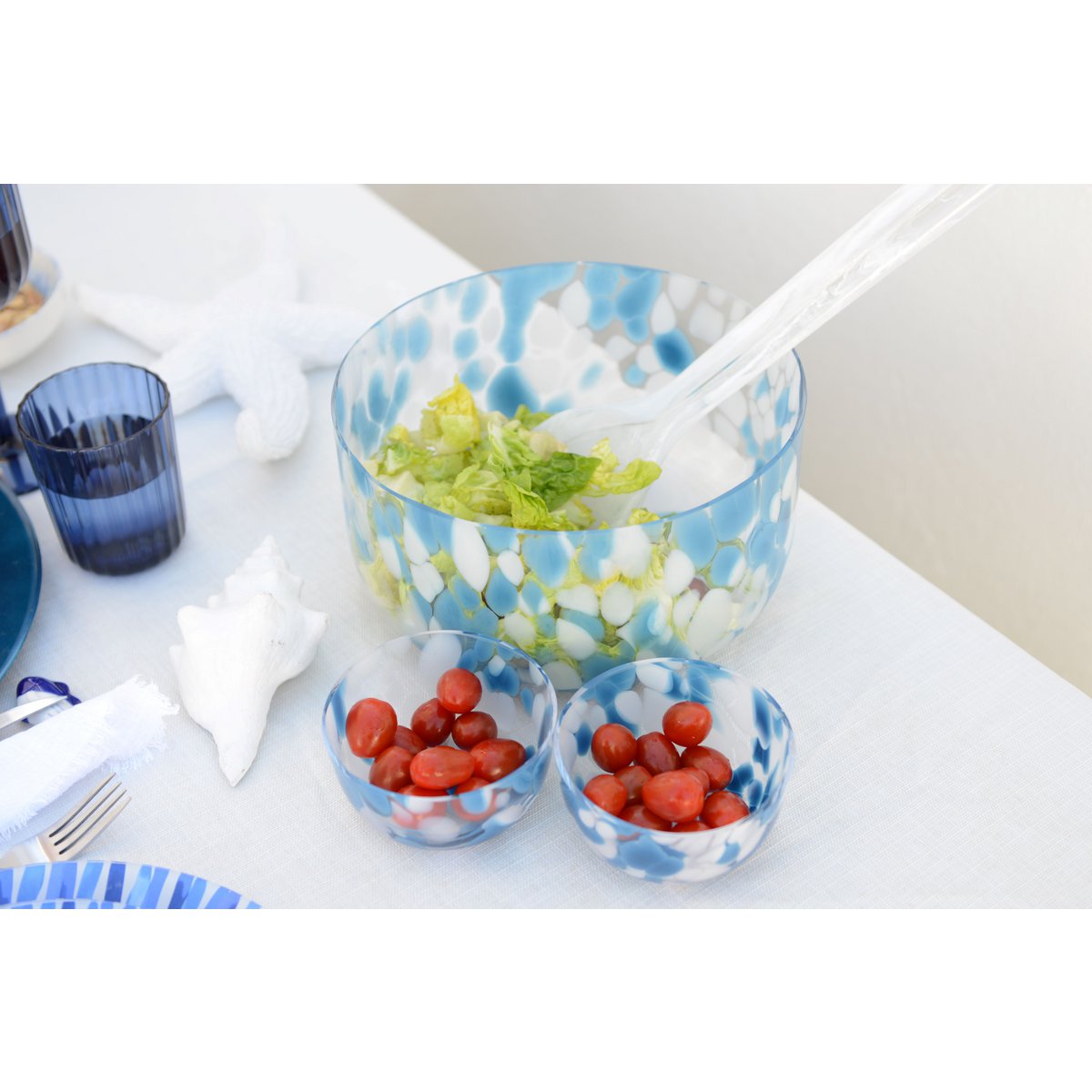 Blauw en wit glas in glas 24,5x24.5x12.5 cm