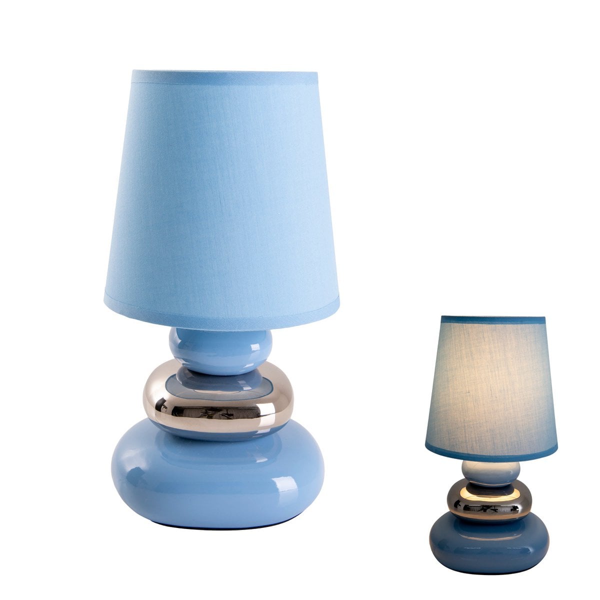 Liv · Houten tafellamp met linnen kap — blauw