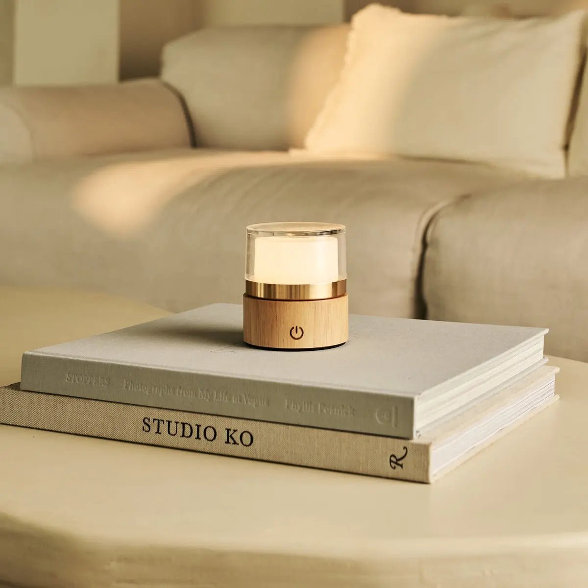 Leo Lichtbruine compacte oplaadbare lamp - hout, dimbaar licht