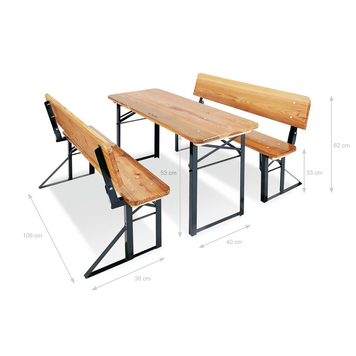 Kinderbank en tafel ingesteld voor buitenfestiviteiten "SEPP MIT Lehne", 3 delen