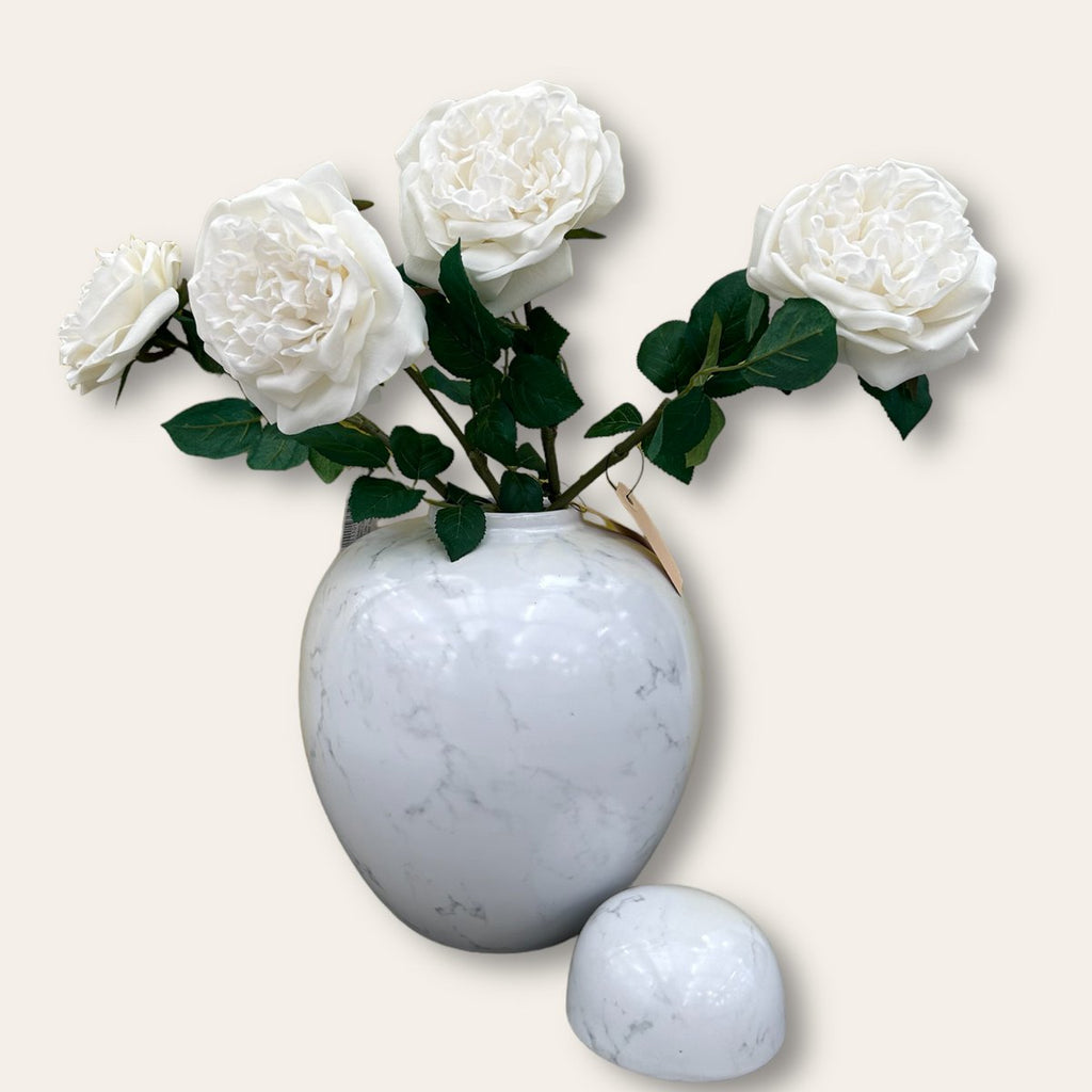 Vintage keramische ronde vaas met bloemen (wit groot H*28W*25 )