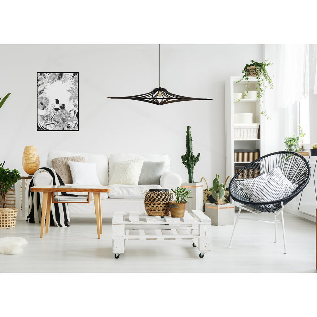 Zwart houten design hanger D90cm SINGING BLACK -Zwart elastiek- Zwart kit