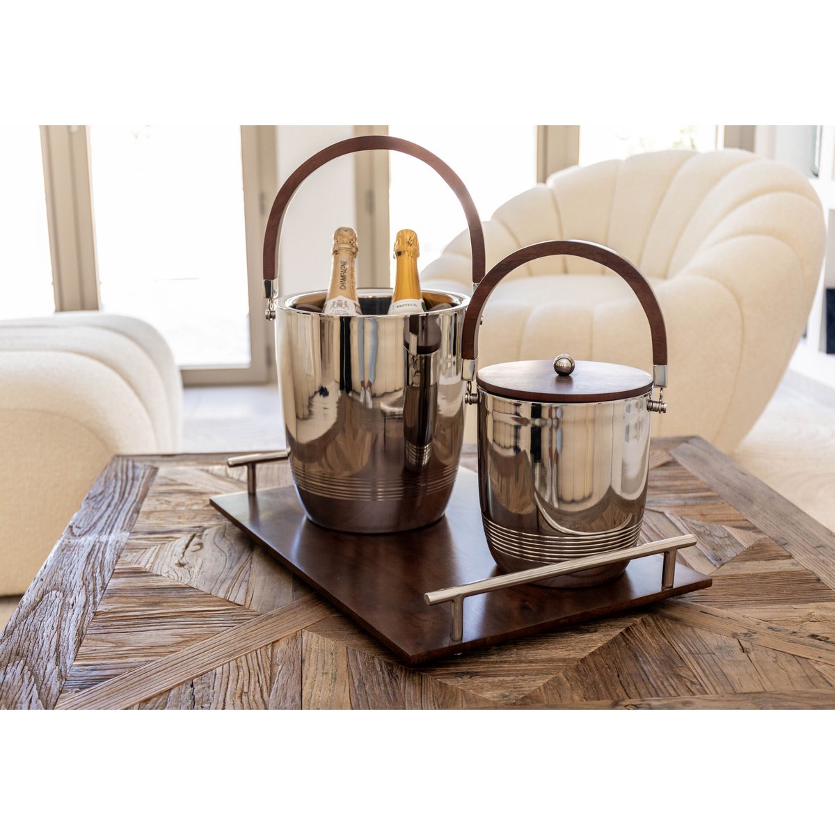 Dubbele wandkoeler met houten handvat 25x25x28cm