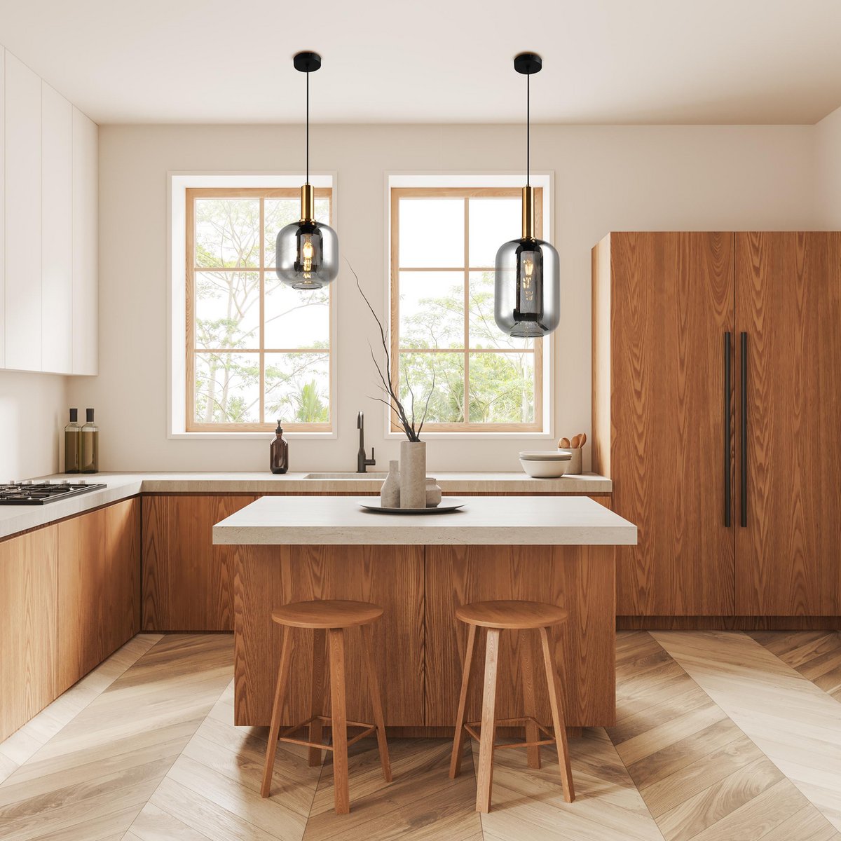 1-pendelende lamp "fumo", hanglamp gemaakt van metaal en glas in zwart, met E14-aansluiting, voor eetkamer, woonkamer, gang of kantoor, hangende lamp 150 x 20 cm