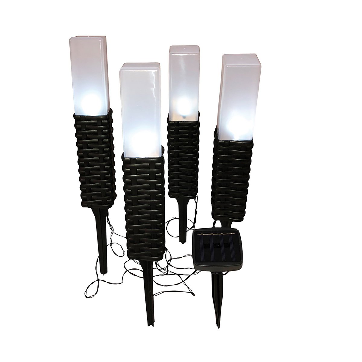 4 Set LED Outdoor Spike, voor buiten, plastic aarde spit in zwart, geïntegreerd LED