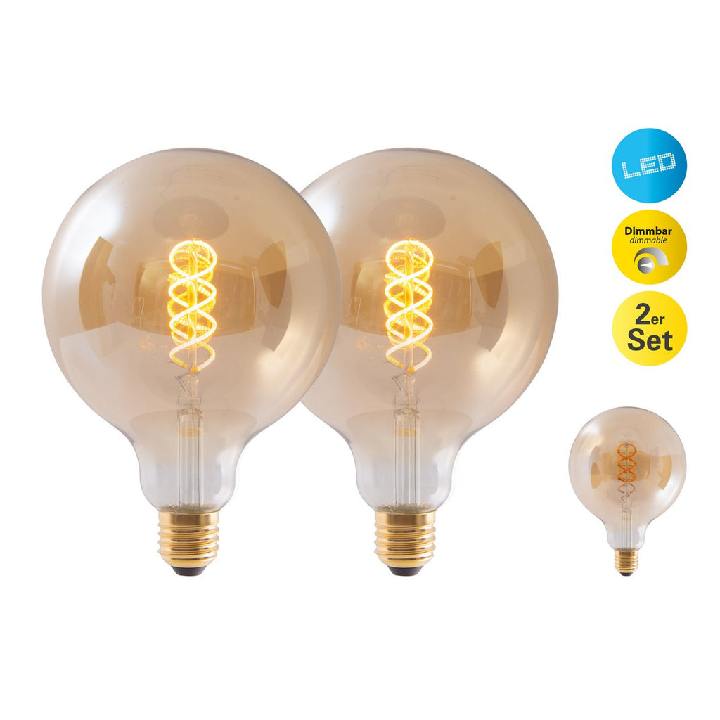 2 Set LED -lamp E27 -versie, 5 watt Ø 12,5 cm, metaal en glas, Amber