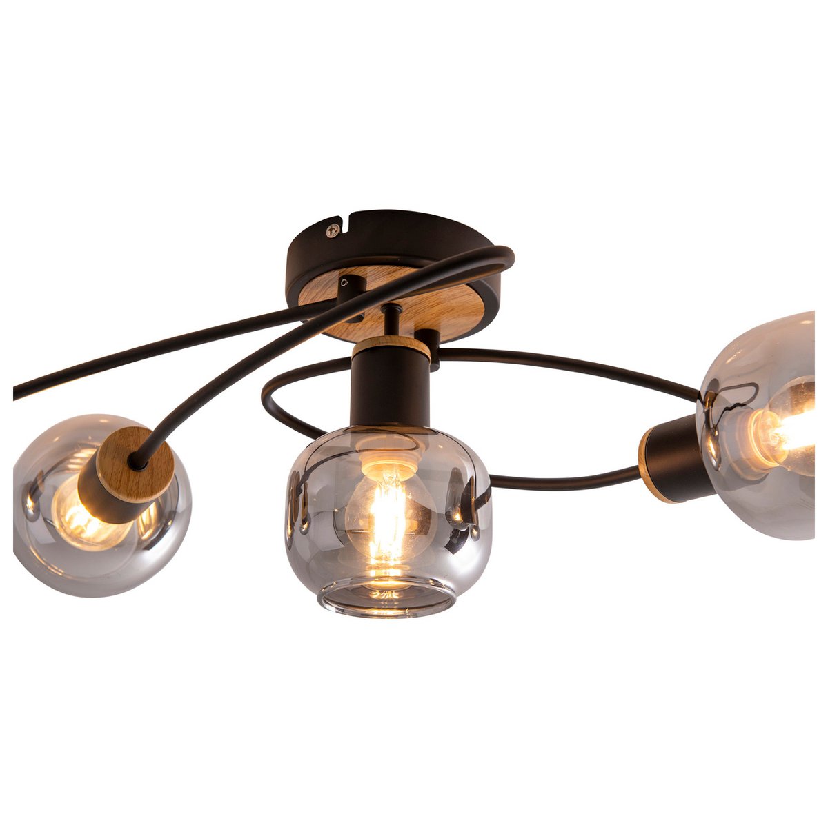 5 plafondlamp "fumoso", metalen plafondlamp en glas in zwart, met E14 -aansluiting, voor eetkamer, woonkamer, hal of kantoor, plafondlamp 65,6 x 25,5 cm