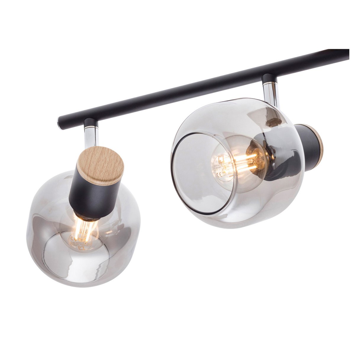 4er spot plafondlamp "fumoso", plafondlamp gemaakt van metaal en rookglas in zwart, met E14 -aansluiting, voor eetkamer, woonkamer, gang of kantoor, 80 x 20 cm