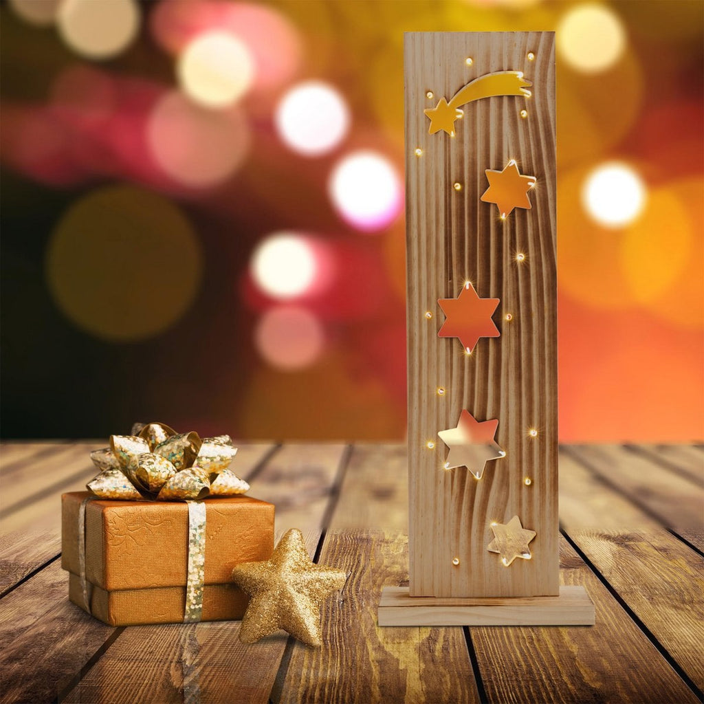 Led Wood Decolum "Stars", gemaakt van natuurlijk hout met vaste LED's, kerstdecoratie voor buiten
