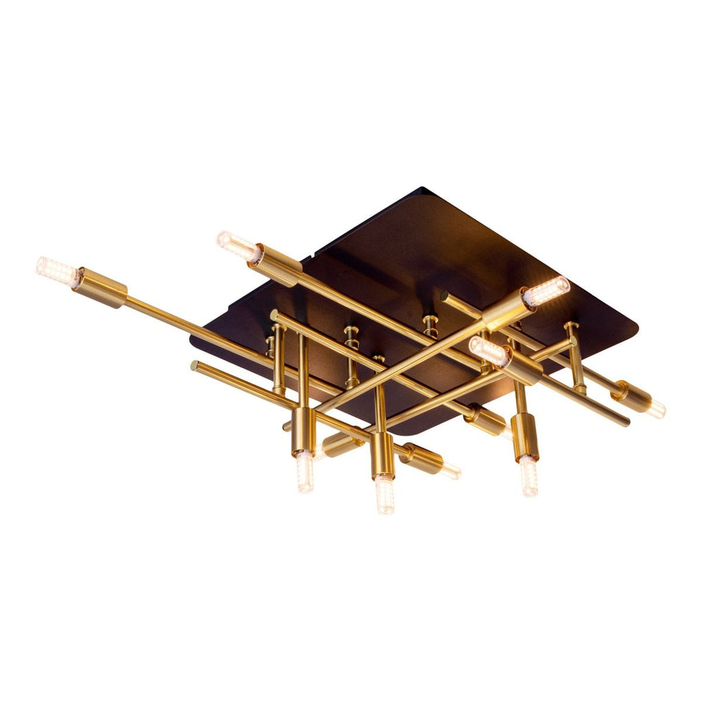 LED -plafondlamp "Ancona" met achtergrondverlichting gemaakt van metaal in zwart en messing, G9 -versies, lamp voor woonkamer, eetkamer, gang en kantoor, ca.