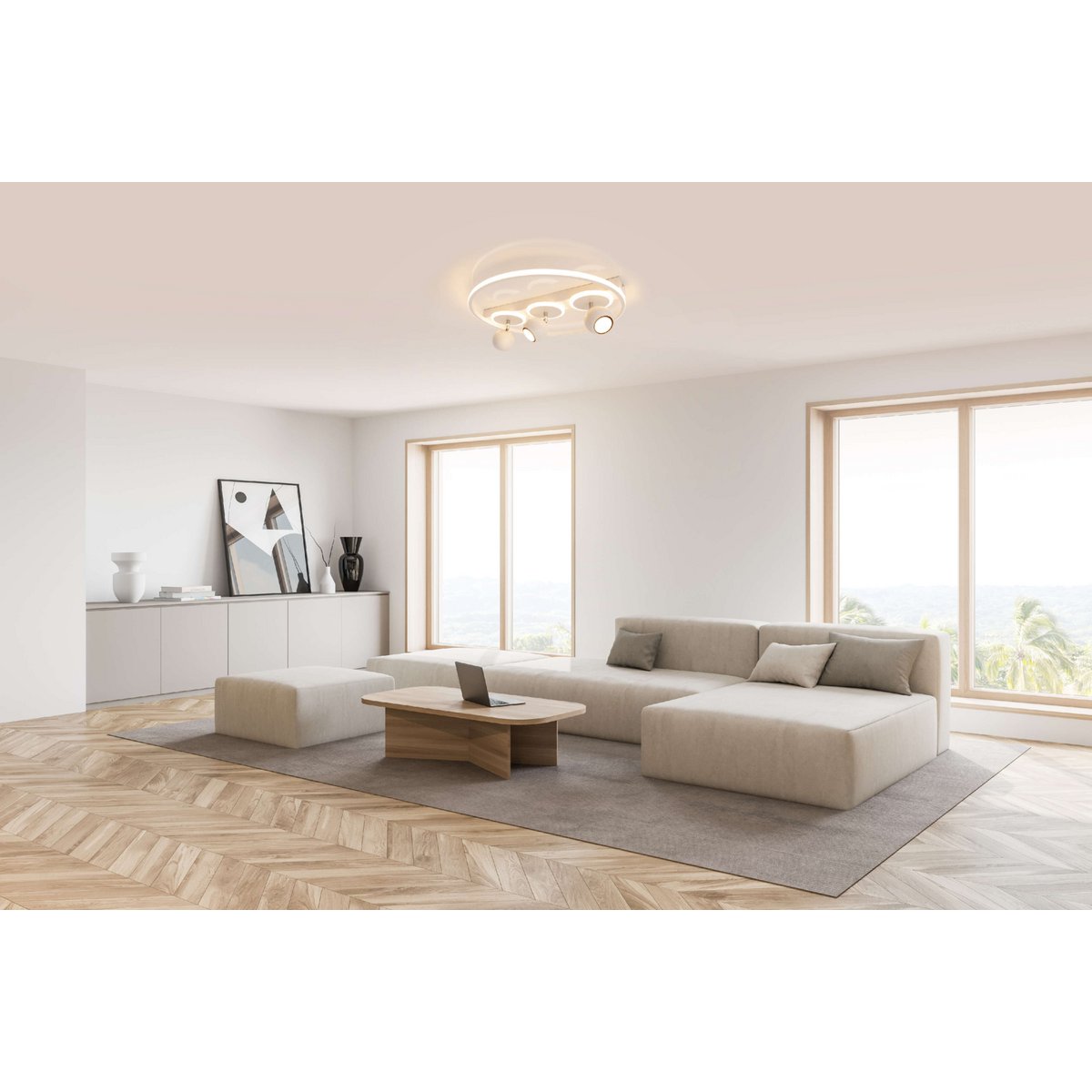 3 Spot LED -plafondlamp "Ronda" Ø 50 cm, gemaakt van metaal en plastic, wit, GU10, vlekken binnen